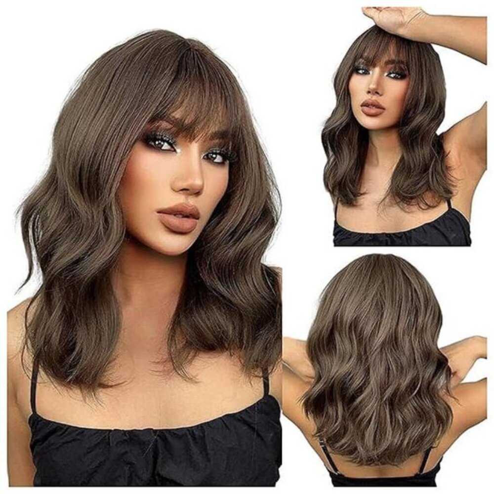Wavy Bob Wigs Heat Resistant Synthetic Brown